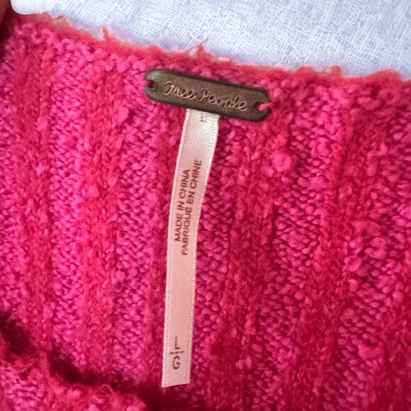 Free People Katie Ribbed Cropped Sweater Pink Balloon Sleeve Pullover L - Picture 2 of 3